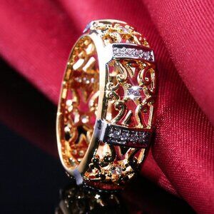 💞 Luxury Eternity Zircon Full Filled Flower Carved Gold Ring for Women,VIP462